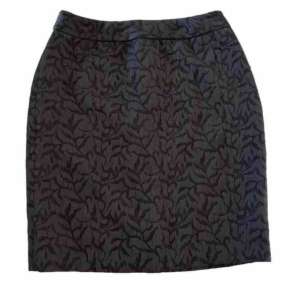 Coldwater Creek Jacquard Pencil Skirt P12 Black Textured‎ Lined Glitter New Slit